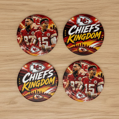 Kansas City Chiefs Ceramic Coaster Set of 4 – UV Printed Football Drink Coasters with Cork Backing – KC Fan Gift