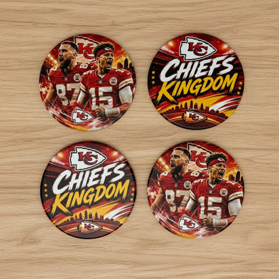 Kansas City Chiefs Ceramic Coaster Set of 4 – UV Printed Football Drink Coasters with Cork Backing – KC Fan Gift